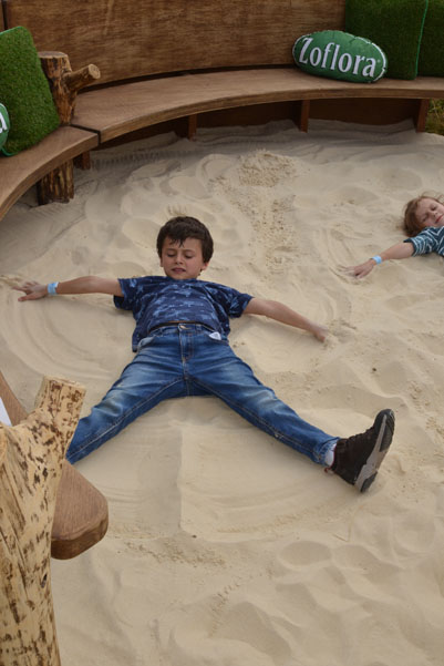 Circular seating and sandpit area